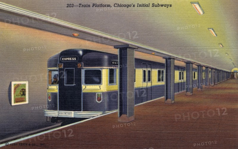 'Train Platform, Chicago's Initial Subways', postcard, 1941. Artist: Unknown