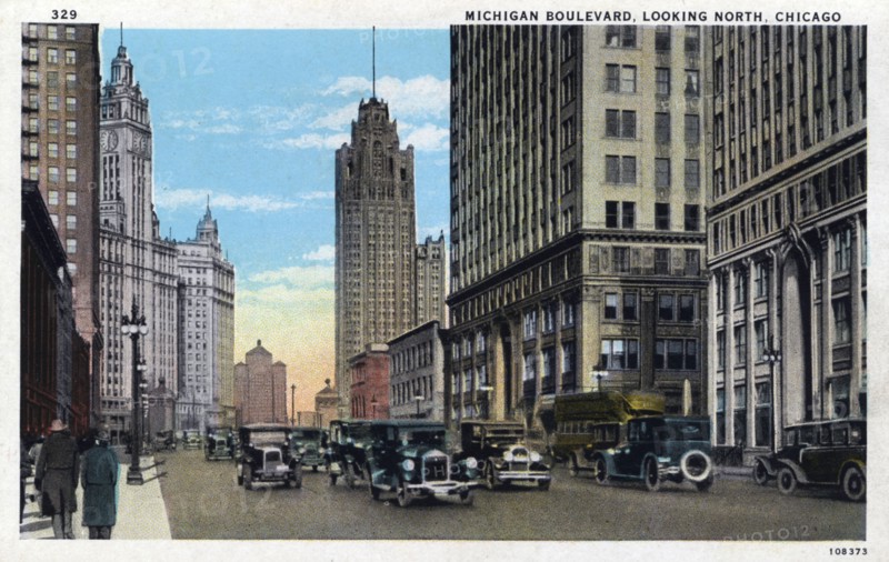 'Michigan Boulevard, Looking North, Chicago', postcard, 1926. Artist: Unknown