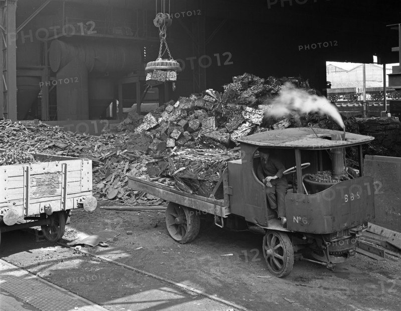 Loading a steam wagon with scrap at a steel foundry, Sheffield, South Yorkshire, 1965. Artist: Michael Walters