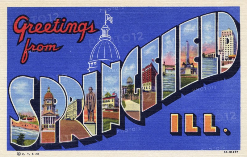 'Greetings from Springfield, Illinois', postcard, 1935. Artist: Unknown