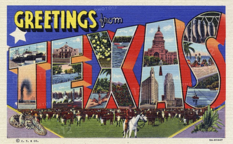 'Greetings from Texas', postcard, 1935. Artist: Unknown