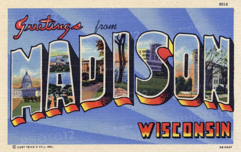 'Greetings from Madison, Wisconsin', postcard, 1945. Artist: Unknown