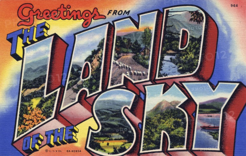 'Greetings from the Land of the Sky', postcard, 1936. Artist: Unknown