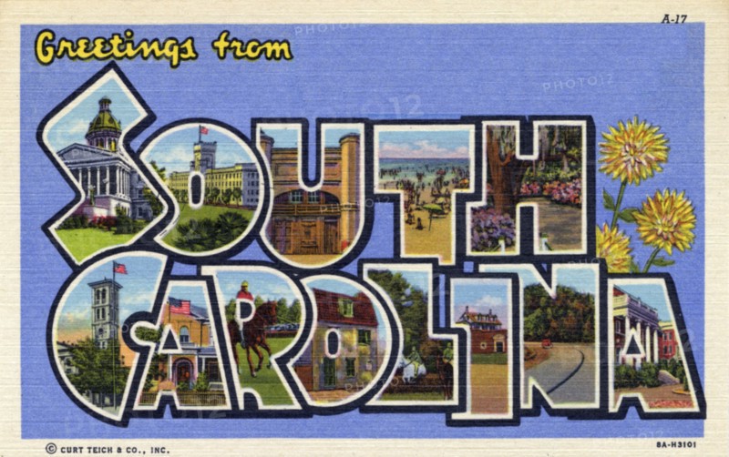 'Greetings from South Carolina', postcard, 1938. Artist: Unknown