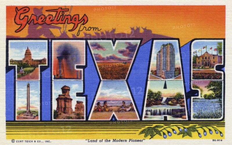 'Greetings from Texas', postcard, 1939. Artist: Unknown