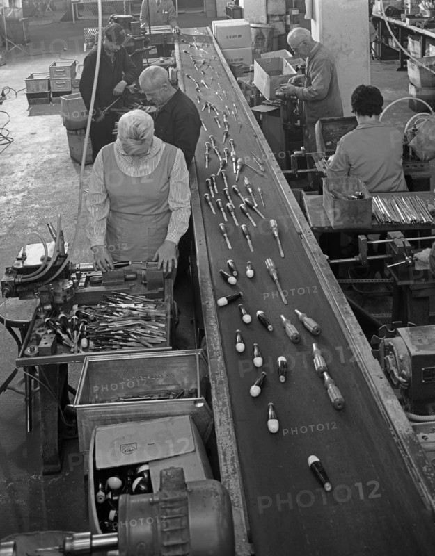 Assembling chisels and screwdrivers, Footprint Tools, Sheffield, 1968. Artist: Michael Walters