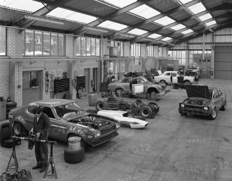 Modified Fords during race preparation, Littleborough, Greater Manchester, 1972. Artist: Michael Walters