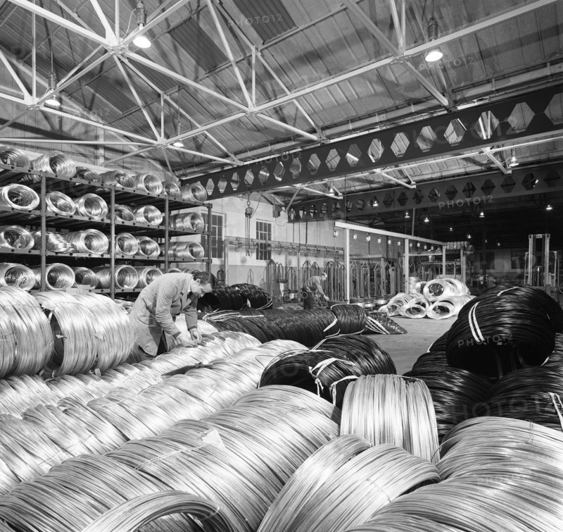 Coils of steel wire, Tinsley Wire Co, Sheffield, South Yorkshire, 1972. Artist: Michael Walters