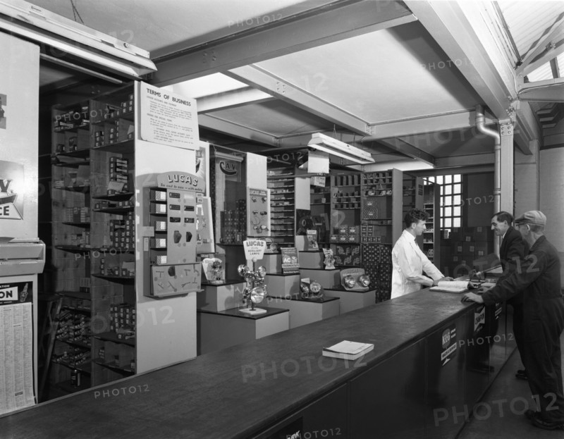 Shop counter, Globe & Simpson auto electrical engineers, Nottingham, Nottinghamshire, 1961.  Artist: Michael Walters