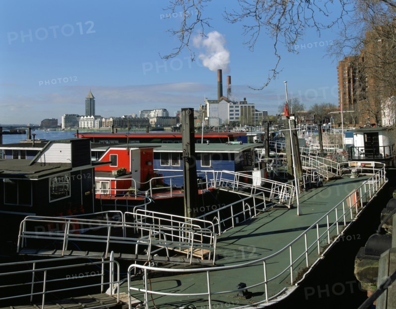 Houseboats, Chelsea Embankment, London.