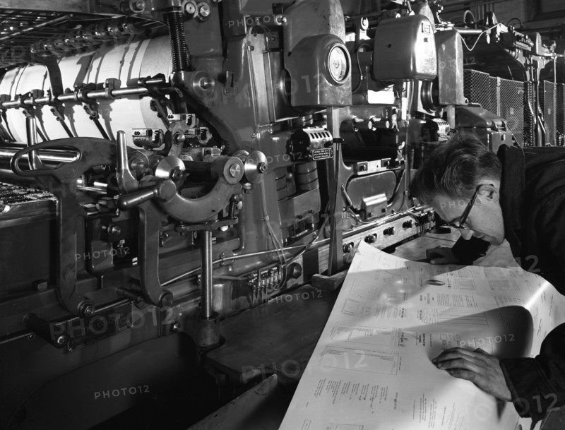 Checking printed pages from a two colour press, Mexborough, South Yorkshire, 1959. Artist: Michael Walters