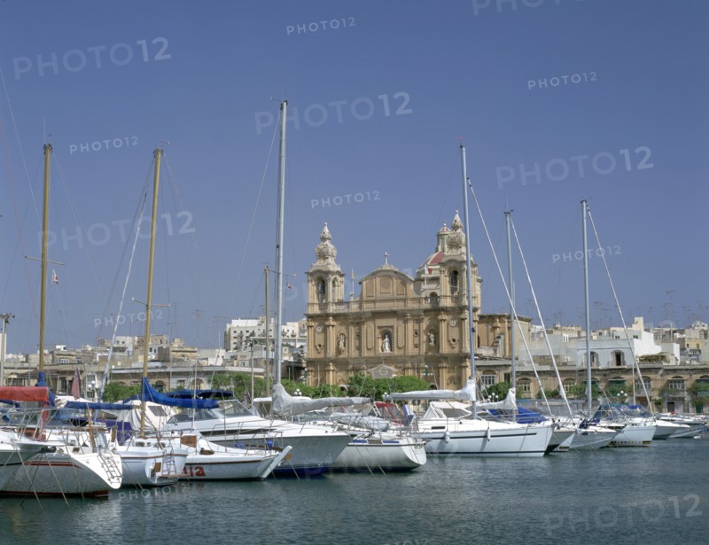Marina and church, Malta.