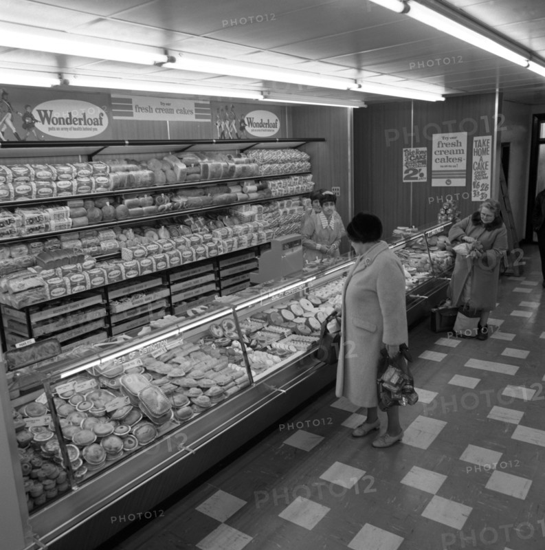 The bakery counter at the ASDA supermarket in Rotherham, South Yorkshire, 1969. Artist: Michael Walters