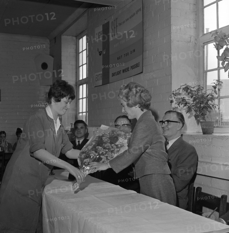 Presentation to a female worker at the ICI Detonator works, Denaby Main, South Yorkshire, 1962.  Artist: Michael Walters