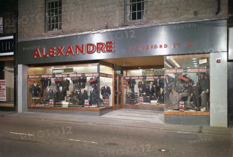 Alexandre of Oxford Street, men's clothes shop frontage, Mexborough, South Yorkshire, 1963. Artist: Michael Walters