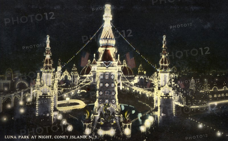 Luna Park at night, Coney Island, New York City, New York, USA, 1916. Artist: Unknown
