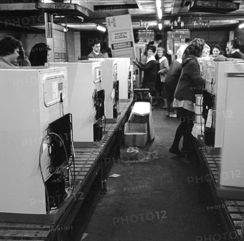 Fridge assembly line at the General Electric Company, Swinton, South Yorkshire, 1964.  Artist: Michael Walters