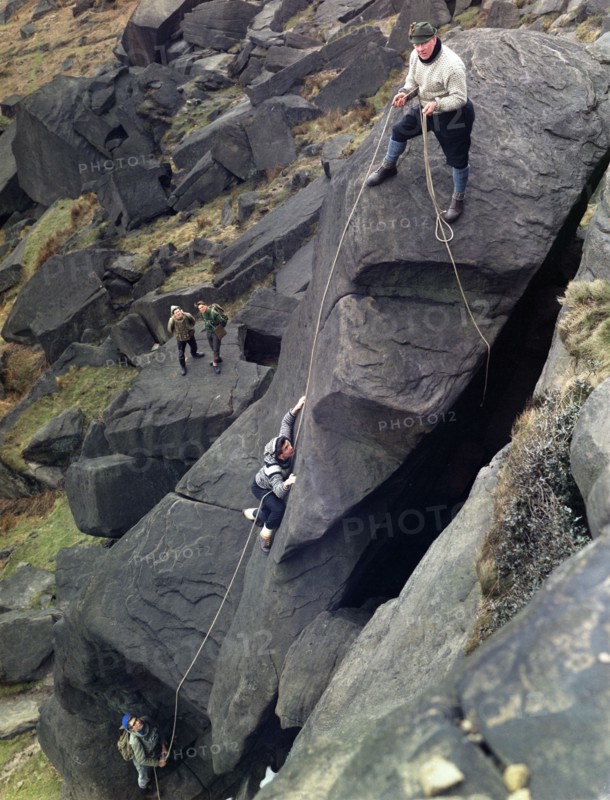 Climbers on Stanage Edge, Hathersage, Derbyshire, 1964.  Artist: Michael Walters