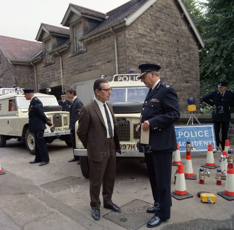 Derbyshire Police Commissioner taking delivery of two new Land Rovers, Matlock, Derbyshire, 1969. Artist: Michael Walters