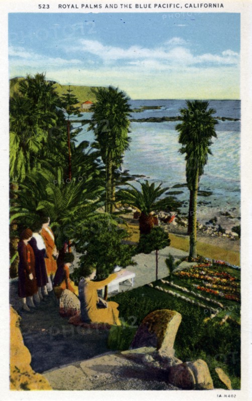 'Royal Palms and the Blue Pacific, California', postcard, 1931. Artist: Unknown