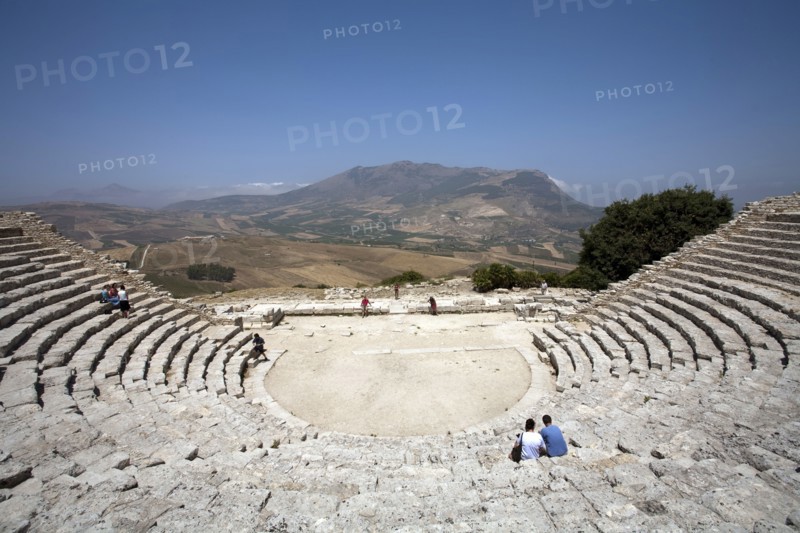 The ancient Greek theatre at Segesta, Sicily, Italy. Artist: Samuel Magal