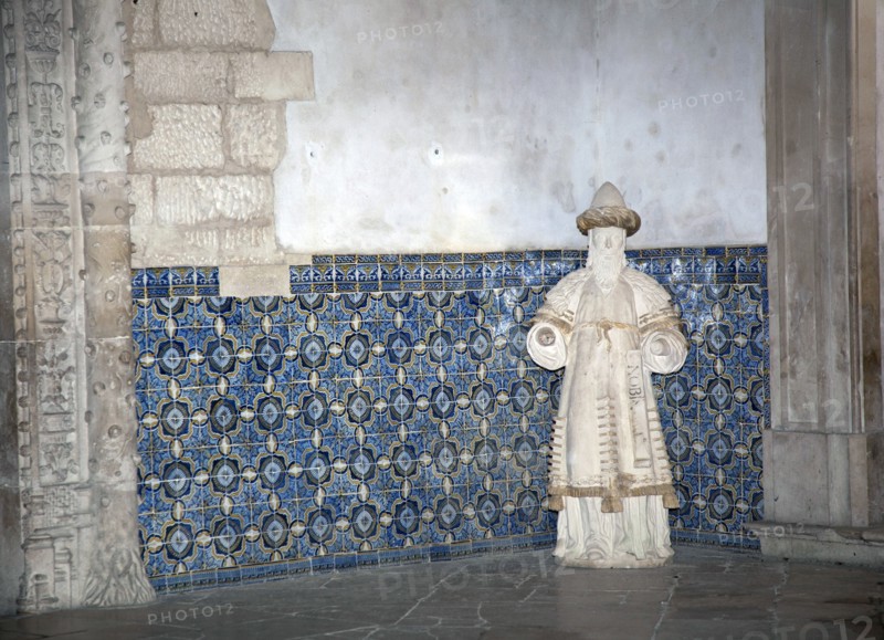 Statue and azulejo tiles, Monastery of Alcobaca, Alcobaca, Portugal, 2009.  Artist: Samuel Magal