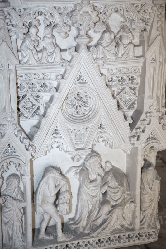 Detail of dcoration on a sarcophagus, Monastery of Alcobaca, Alcobaca, Portugal, 2009. Artist: Samuel Magal