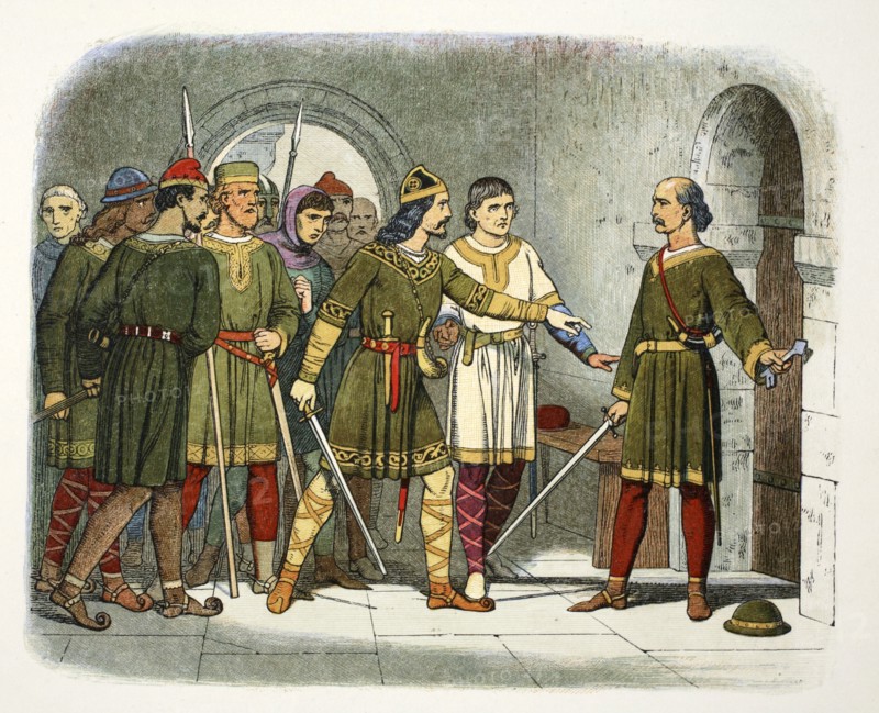 William de Breteuil defends the treasury, Winchester, Hampshire, 1100 (1864).  Artist: James William Edmund Doyle
