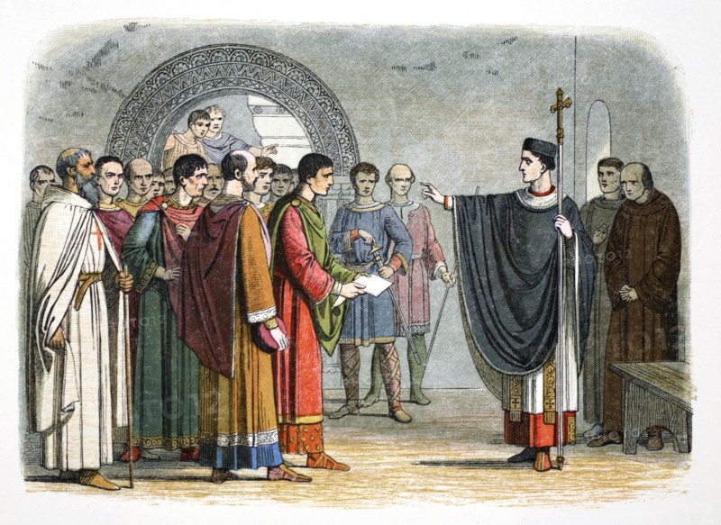 Thomas a Becket forbids the Earl of Leicester to pass sentence on him, 1162 (1864). Artist: James William Edmund Doyle