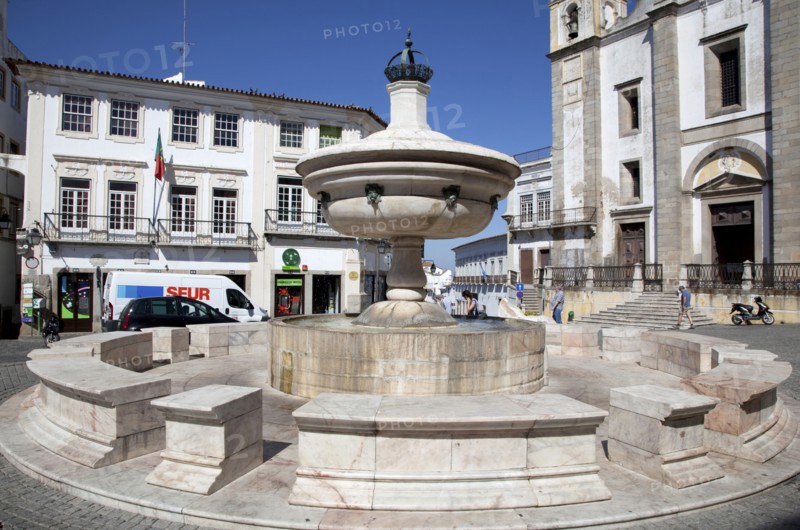 The fountain in the square near the Cathedral of Evora, Portugal, 2009. Artist: Samuel Magal
