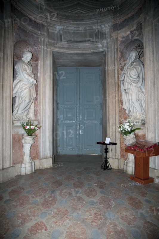 A statue of St Barbara (left) in the Mafra National Palace, Mafra, Portugal, 2009. Artist: Samuel Magal