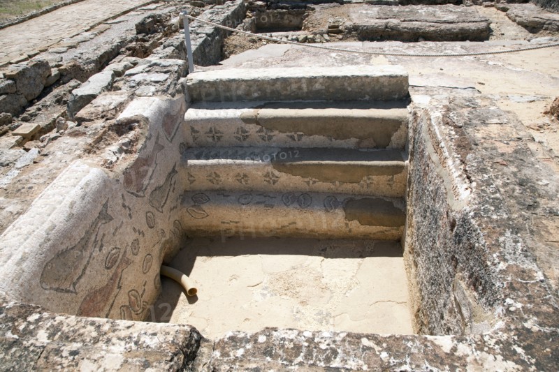 A frigidarium with fish mosaics in the public baths of Milreu, Portugal, 2009. Artist: Samuel Magal
