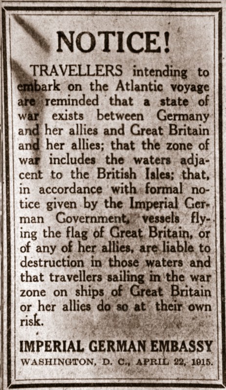 Notice to passengers planning to make transatlantic journeys, 1915. Artist: Unknown