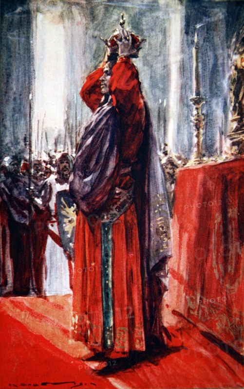 The Holy Roman Emperor Frederick II crowns himself King of Jerusalem, 1229 (1913). Artist: Arthur C Michael