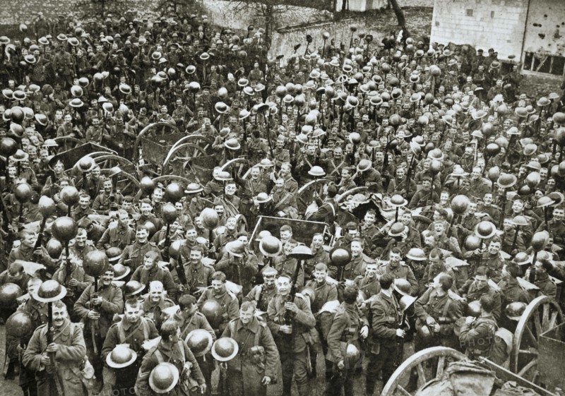 'The Loyal North Lancashire Regiment parading for the trenches', France, World War I, 1916. Artist: Unknown