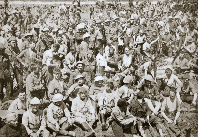 Royal Fusiliers resting after the storming of La Boiselle, France, World War I, 1916. Artist: Unknown