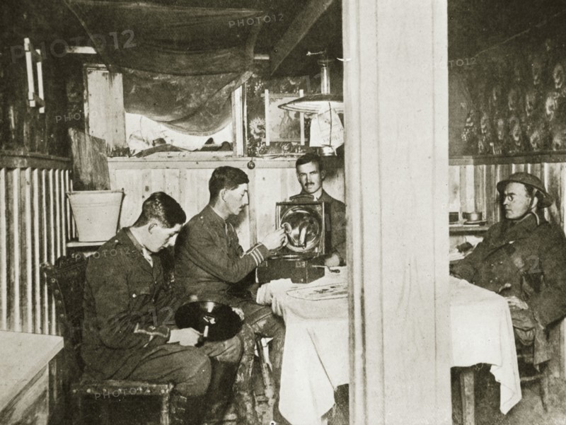 British soldiers in a captured German dugout, Somme campaign, France, World War I, 1916. Artist: Unknown