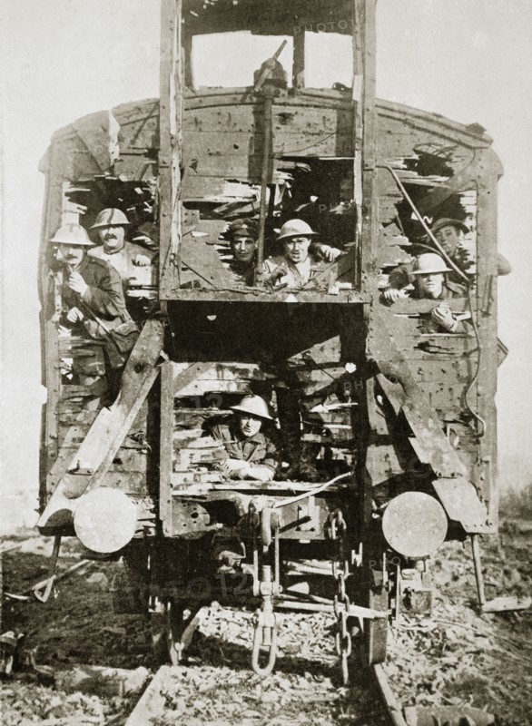 Captured German railway carriage, the Ancre, France, World War I, 1916. Artist: Unknown