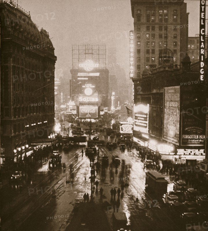 Winter evening on Times Square and Broadway, New York, USA, early 1930s. Artist: Unknown