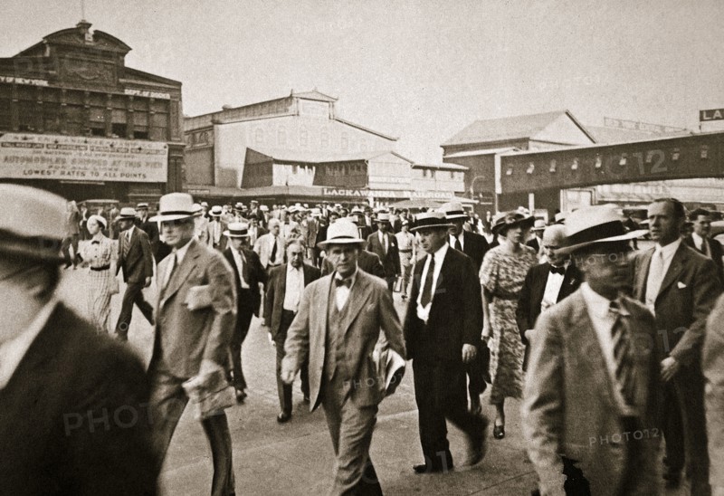 Commuters from New Jersey crossing West Street from the Hoboken ferry, New York, USA, early 1930s. Artist: Unknown