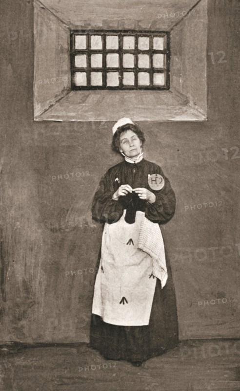 Emmeline Pankhurst, British suffragette, in a cell in Holloway Prison, London, 1908. Artist: Unknown