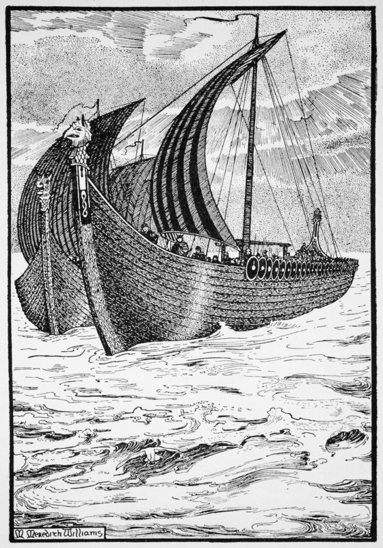 King Olaf's 'Long Serpent', 10th century (1913). Artist: Morris Meredith Williams
