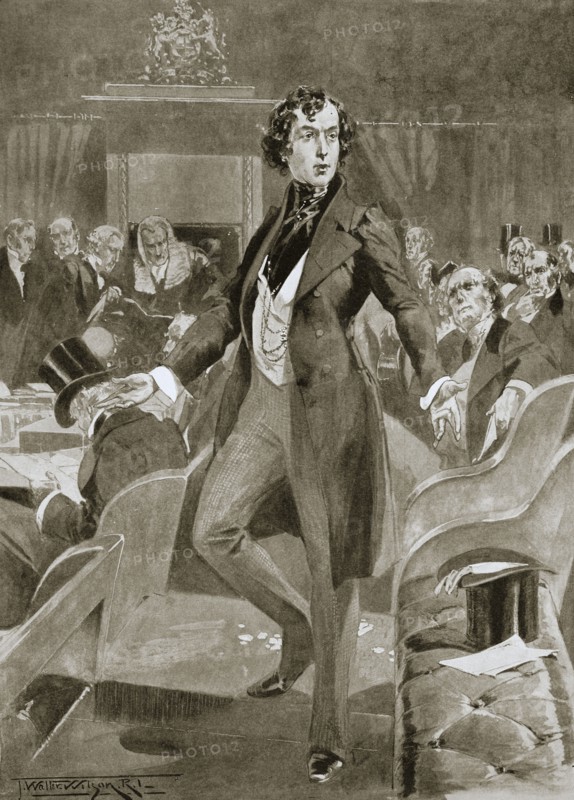 Disraeli's first speech in the House of Commons, London, 7 December 1837 (1901). Creator: Unknown.