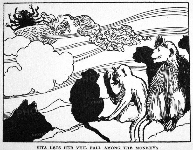 'Sita Lets Her Veil Fall among the Monkeys', 1925. Artist: Unknown