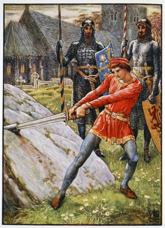 'Arthur Draws the Sword from the Stone', 1911. Artist: Unknown