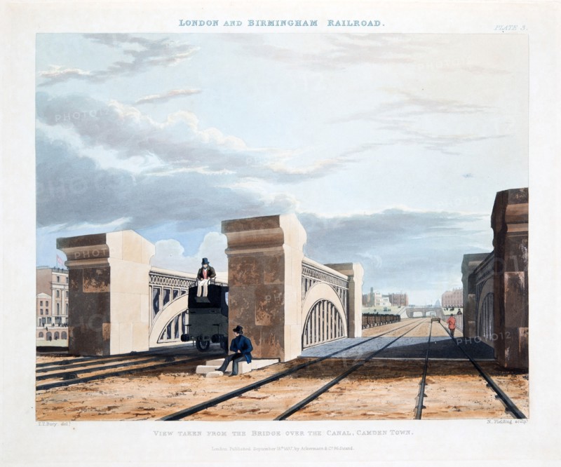 View Taken from the Bridge over the Canal, Camden Town, published 1837 (hand coloured engraving)