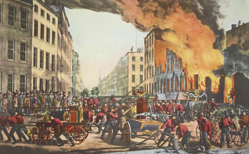 The Life of a Fireman - The Ruins, pub. 1854 Currier & Ives (Colour Lithograph)
