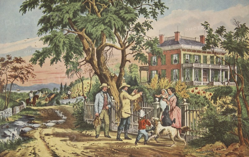 American Country Life - October Afternoon,pub. 1855, Currier & Ives (Colour Lithograph)