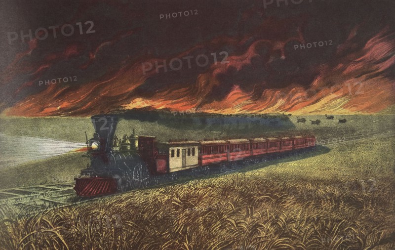 Prairie Fires of the Great West, pub. 1871, Currier & Ives (Colour Lithograph)