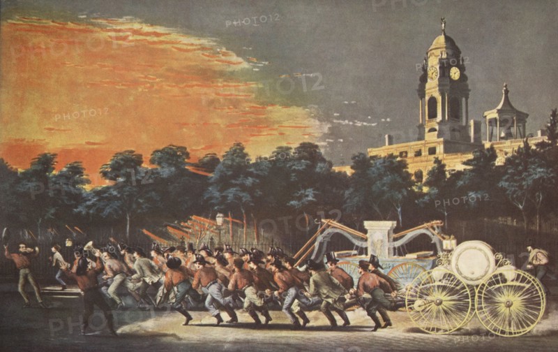 The Life of a Fireman - The Race, pub. 1854, Currier & Ives (Colour Lithograph)